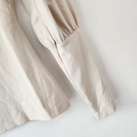 Susana Monaco Beige Blouse Square Neck Stretch Long Cuff Puff Sleeves Women's S - Picture 3 of 6